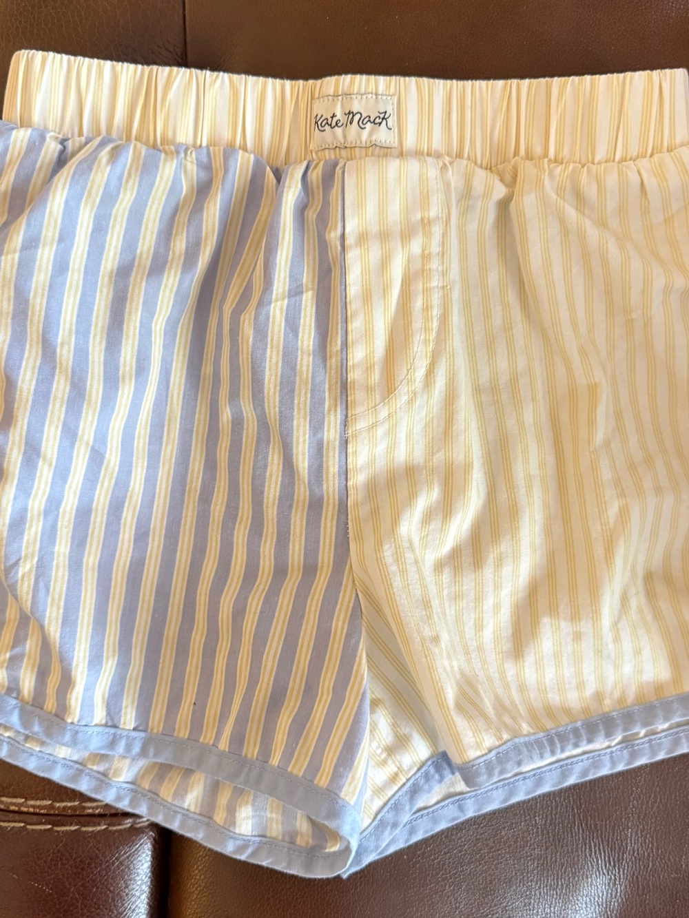 Kate Mack Blue and Cream Striped Elastic Waist Shorts